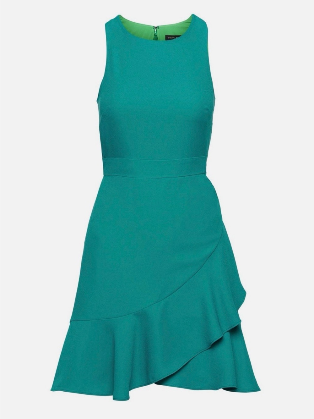 Banana Republic Green/Teal Sleeveless Ruffle Hem Mini Dress - Size 2